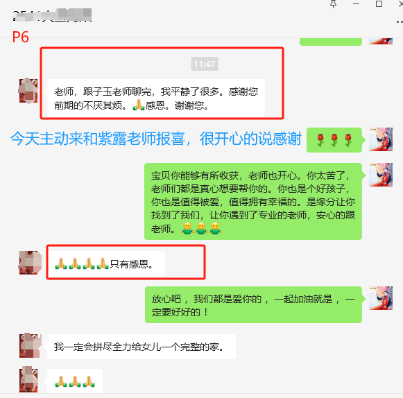 丈夫堅決離婚階段的家庭關係干預：來訪者主動報喜感謝老師（已脫敏）